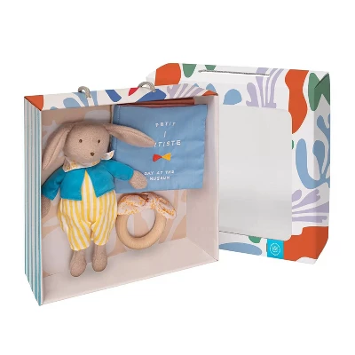 Manhattan Toy Petit Artiste Bunny Doll, Soft Book, And Wooden Teether Baby Soothing Gift Set 3 Manhattan Toy Petit Artiste Bunny Doll, Soft Book, And Wooden Teether Baby Soothing Gift Set