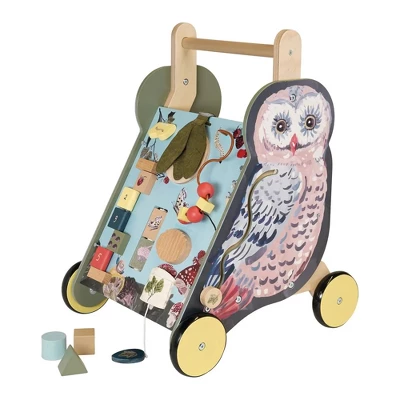 Manhattan Toy Wildwoods Owl Wooden Push Cart With Shape Sorter And Basket, Serrated Oval, Spinners, Bead Run And More 4 Manhattan Toy Wildwoods Owl Wooden Push Cart With Shape Sorter And Basket, Serrated Oval, Spinners, Bead Run And More - Image 2