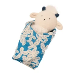 Manhattan Toy Embroidered Plush Goat Baby Rattle + Soft Cotton Burp Cloth, 16 X 16 Inches